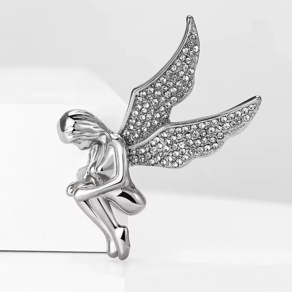 Angel Wings Crystal Silver Brooch